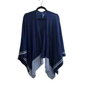 J. McLaughlin Poncho Womens One Size Navy Blue Noelle Asymmetrical Cashmere